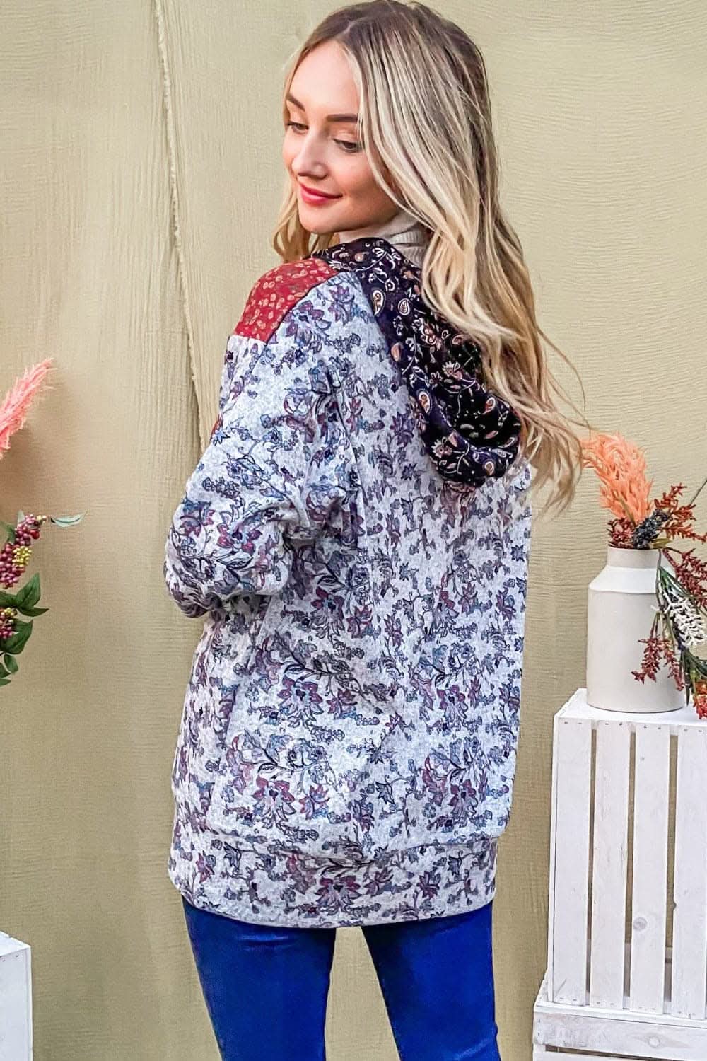 Stylish half zip hoodie with printed flair - Love Salve